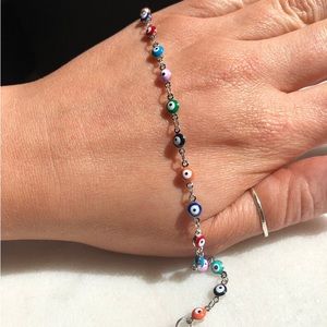 Silver evil eye anklet